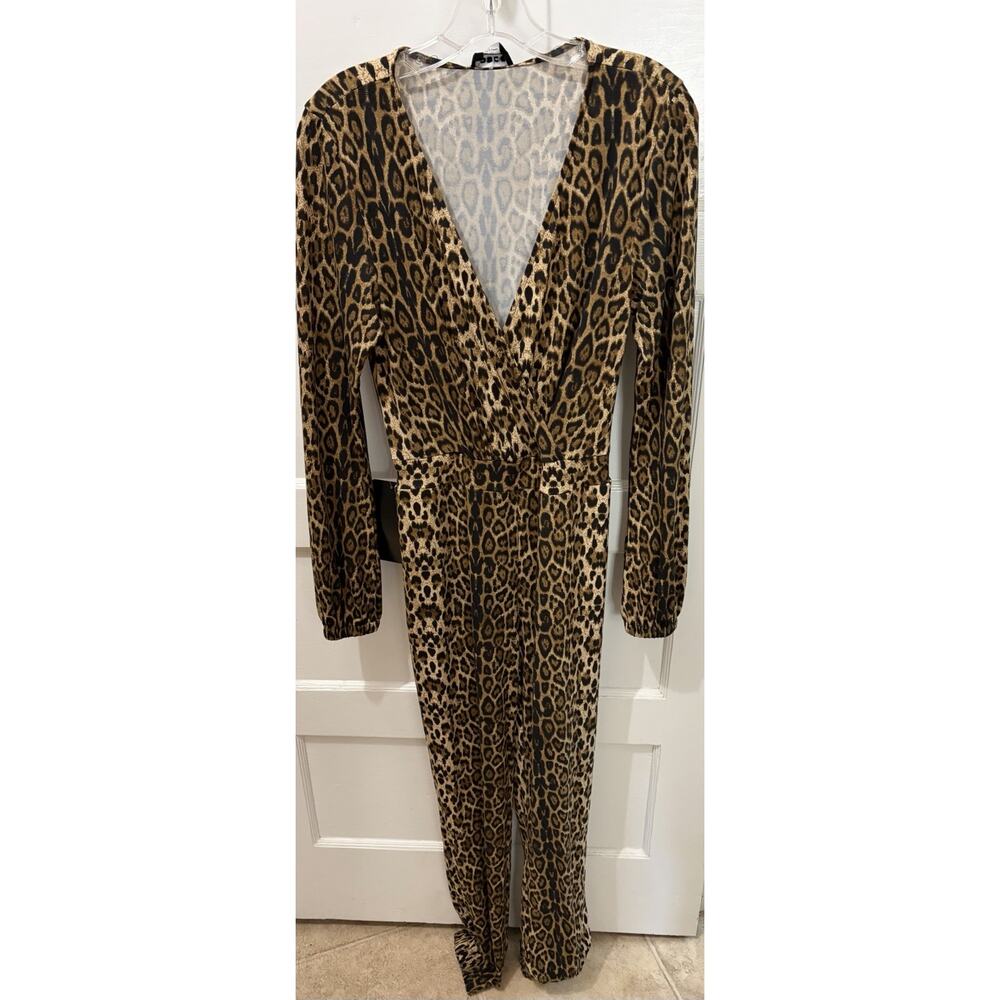 NWT $149 Bebe Ruffle Cheetah Print Sleeveless V Neck Jumpsuit Small